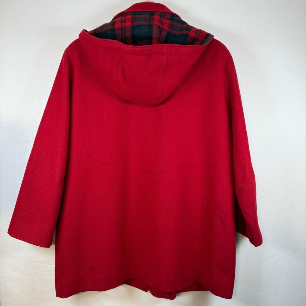 Eddie Bauer Red Wool Blend Plaid Lined Removable Hooded Jacket Size‎ 15 16 Large - Picture 5 of 13